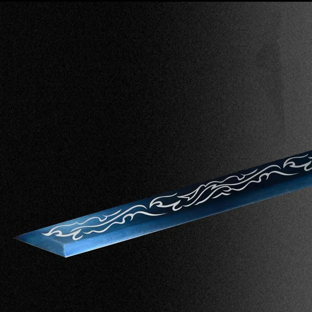 Liuying Tang Dynasty horizontal sword with 65 manganese steel blade and leather-covered wood scabbard on white background