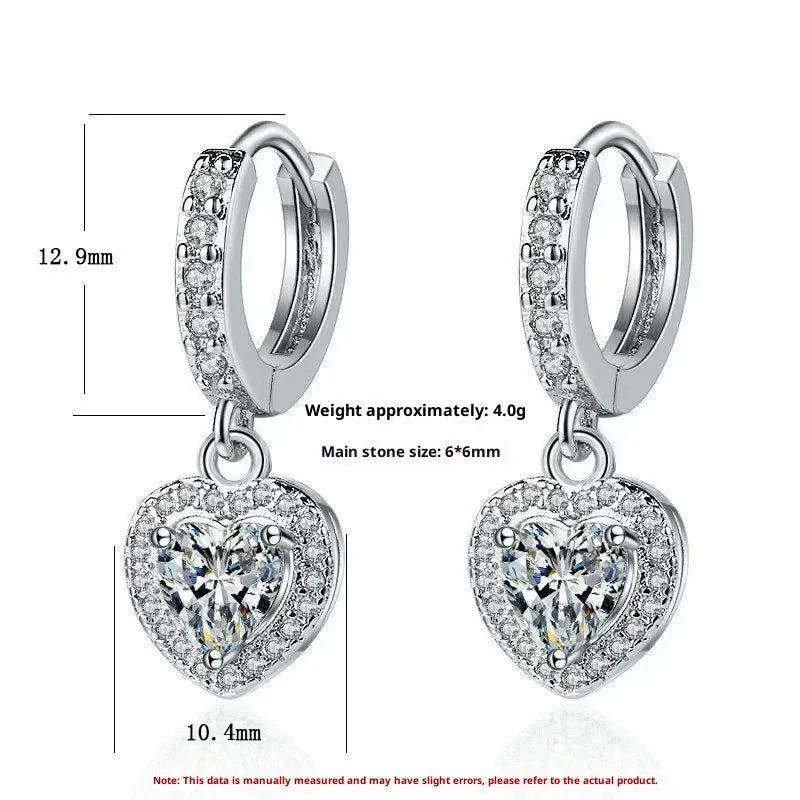 Copper inlaid zircon love earrings heart shape women electroplating white gold yellow gold Korean style