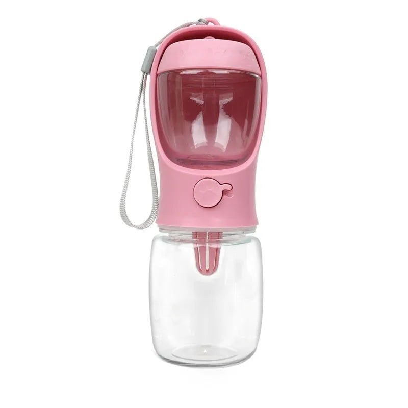 Blue two-in-one dog water cup showing combined drinking bowl and water storage bottle design