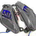 Pair of YAMAHA NMAX carbon fibre LED side lamps with blue or red light options.