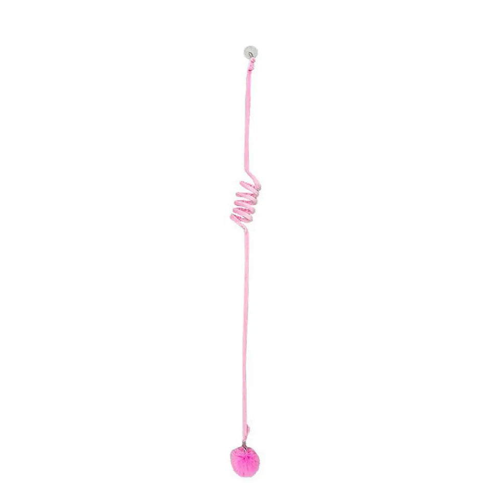 Hanging cat toy with long spring, inflatable ball, bell, and suction cup in various colours