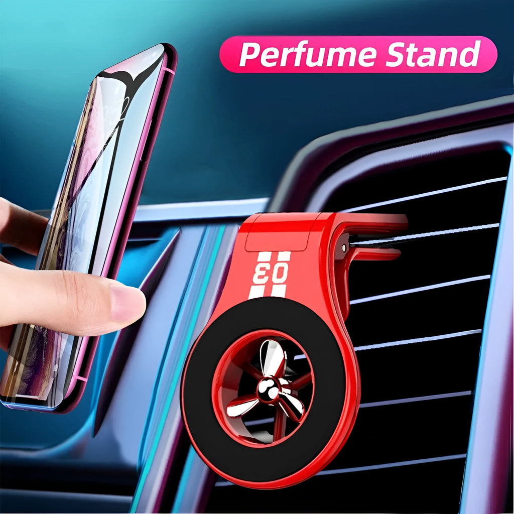 Black magnetic car air vent phone holder with adjustable bracket and fragrance diffuser