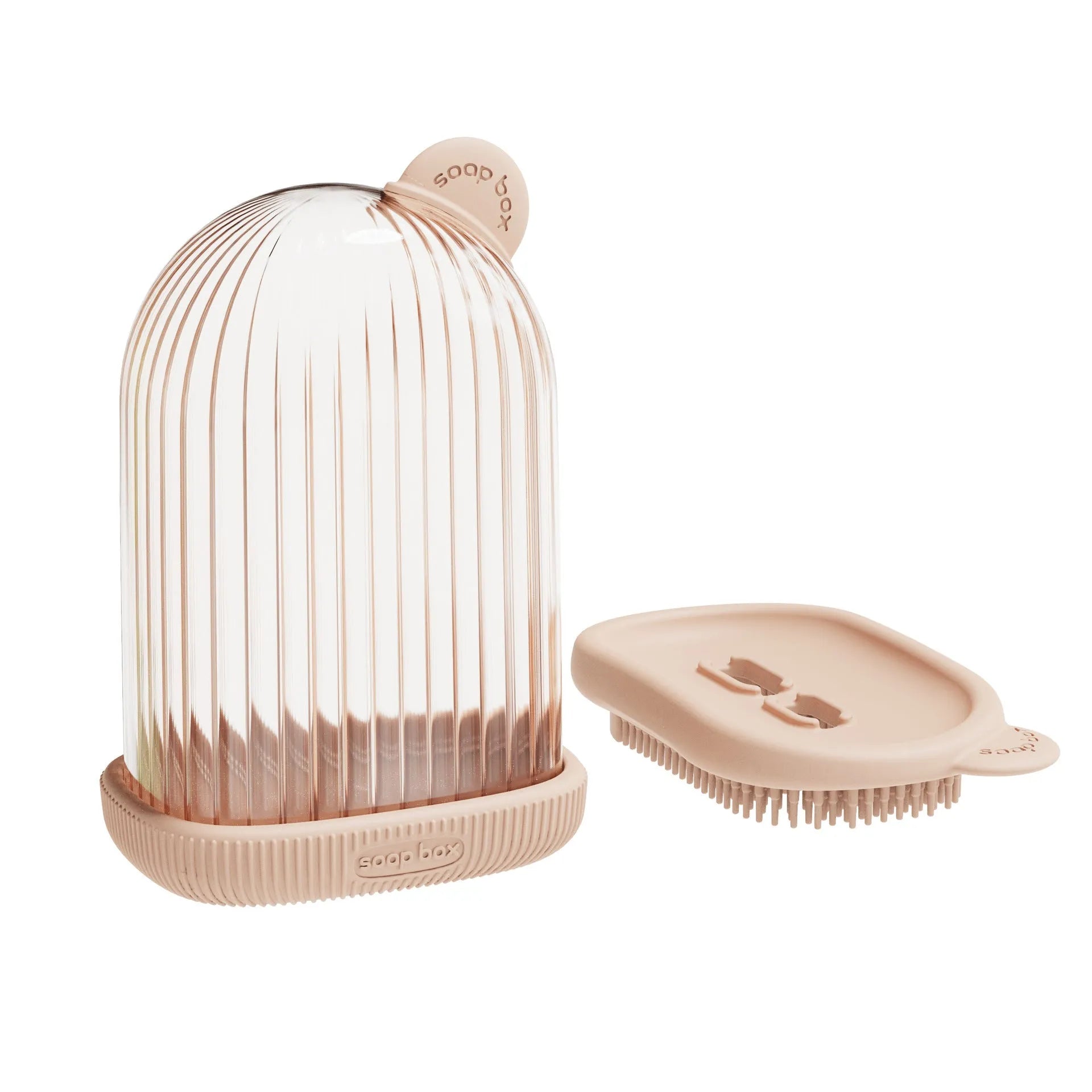 Compact PET travel soap dish in cream white, with a bar of soap on top