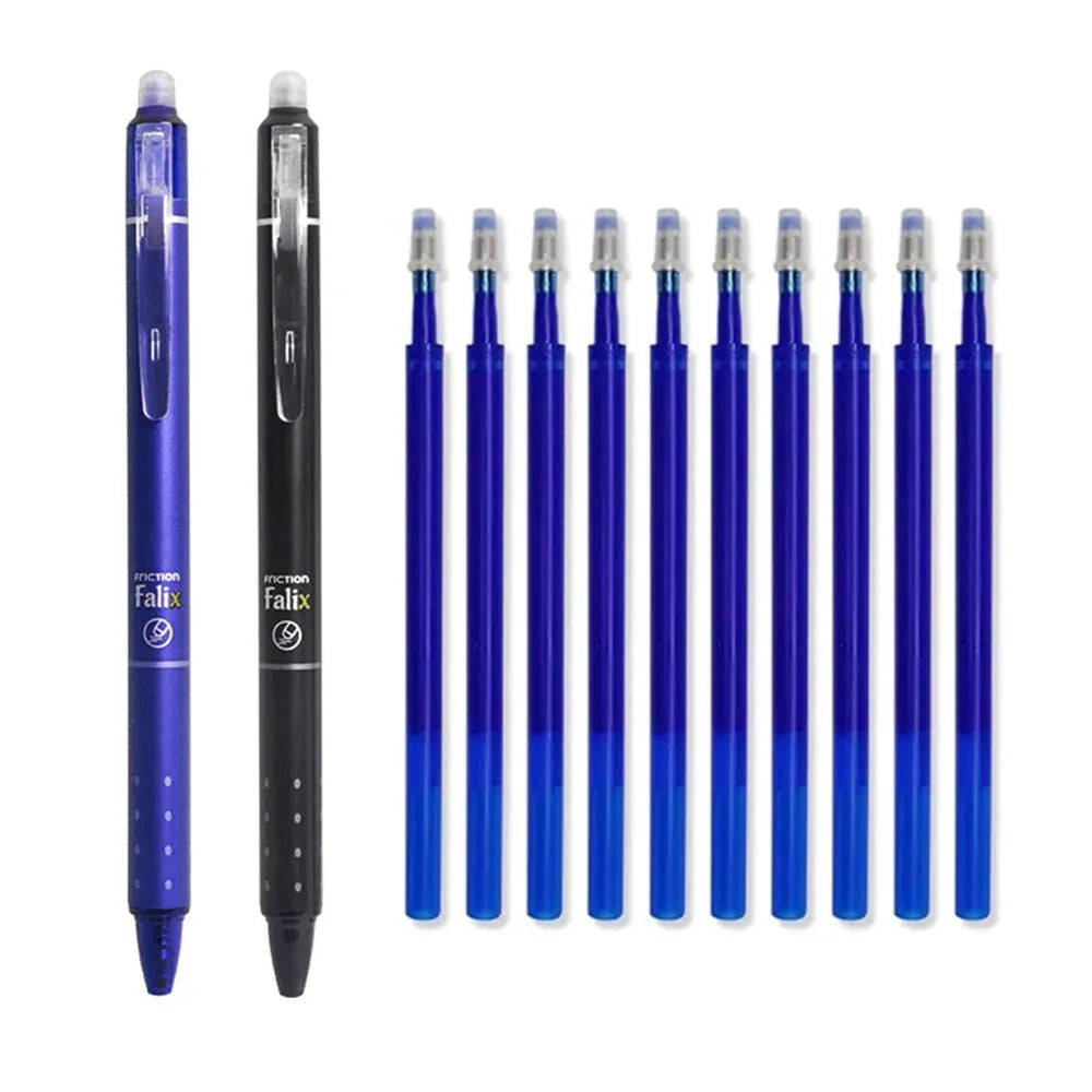 Hot Erasable 0.5mm gel pen with plastic shell and push mechanism in blue or black ink options