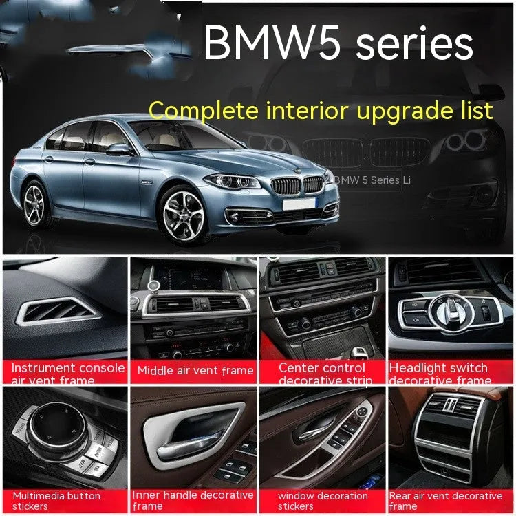 BMW 5 Series interior door handle decorative trim strip kit with four ABS stainless steel frame bars.