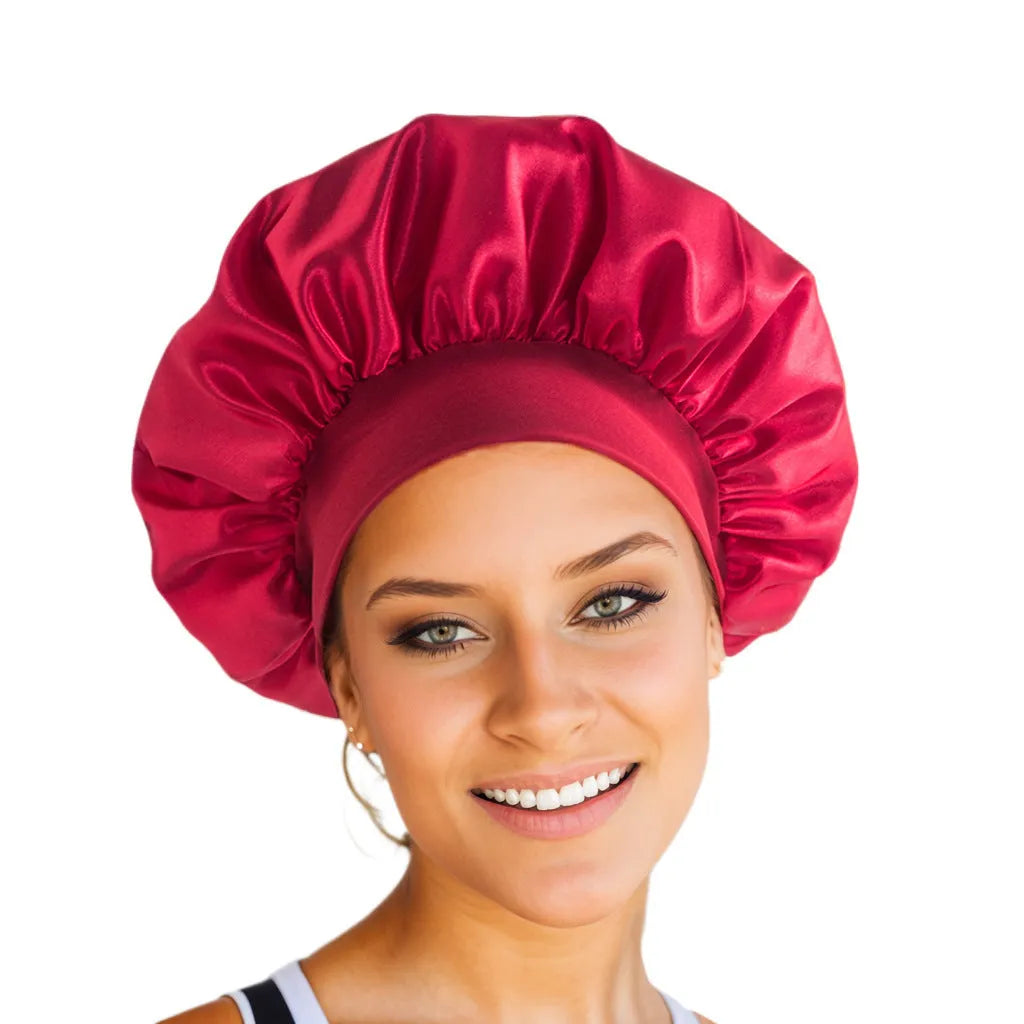 Wide-brimmed high elastic polyester headscarf for women, knitted tie-dye design, flat top crown, breathable sun protection cap