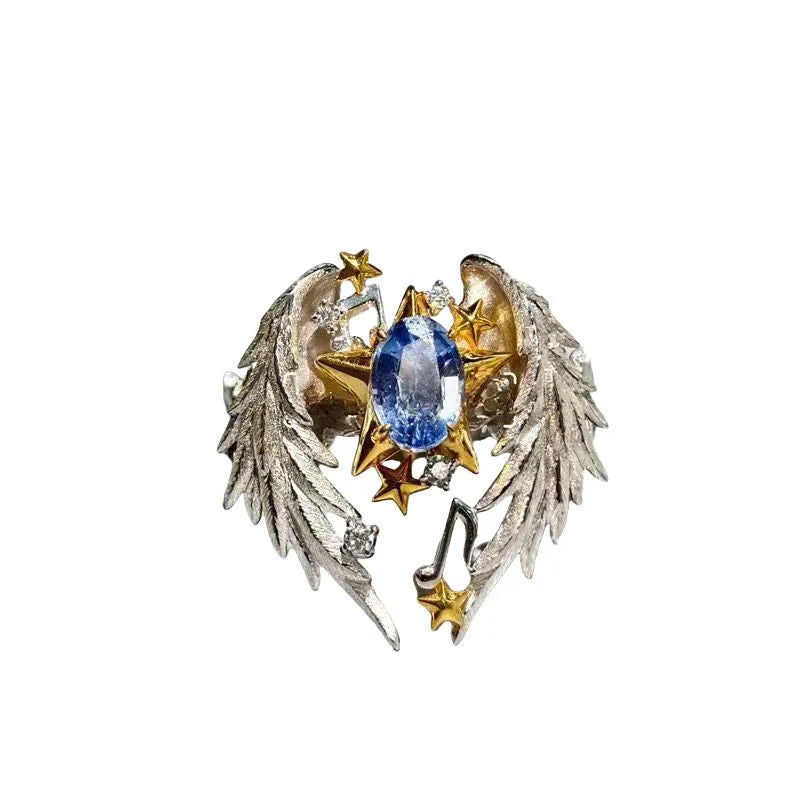 Angel Wings adjustable open mouth ring with geometry shape in alloy material