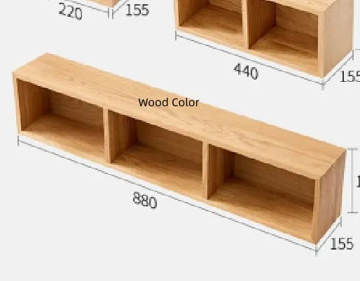 Solid white oak wall-mounted lattice shelf with multiple grids in wood colour, showing books and small decorations