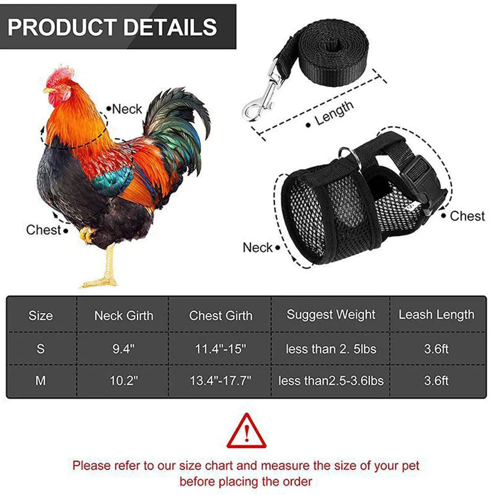Poultry harness set with chicken vest, matching collar and 110cm traction rope for pet ducks and chickens