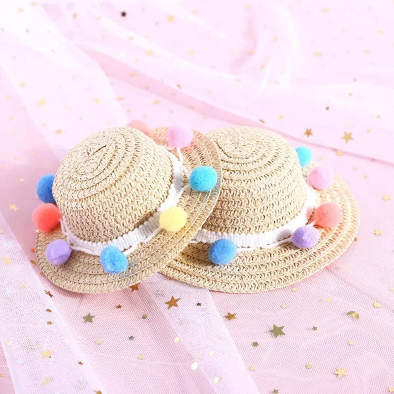 Handmade adjustable paper pet hat with a bowknot for a dog or cat, shown in a cartoon style.
