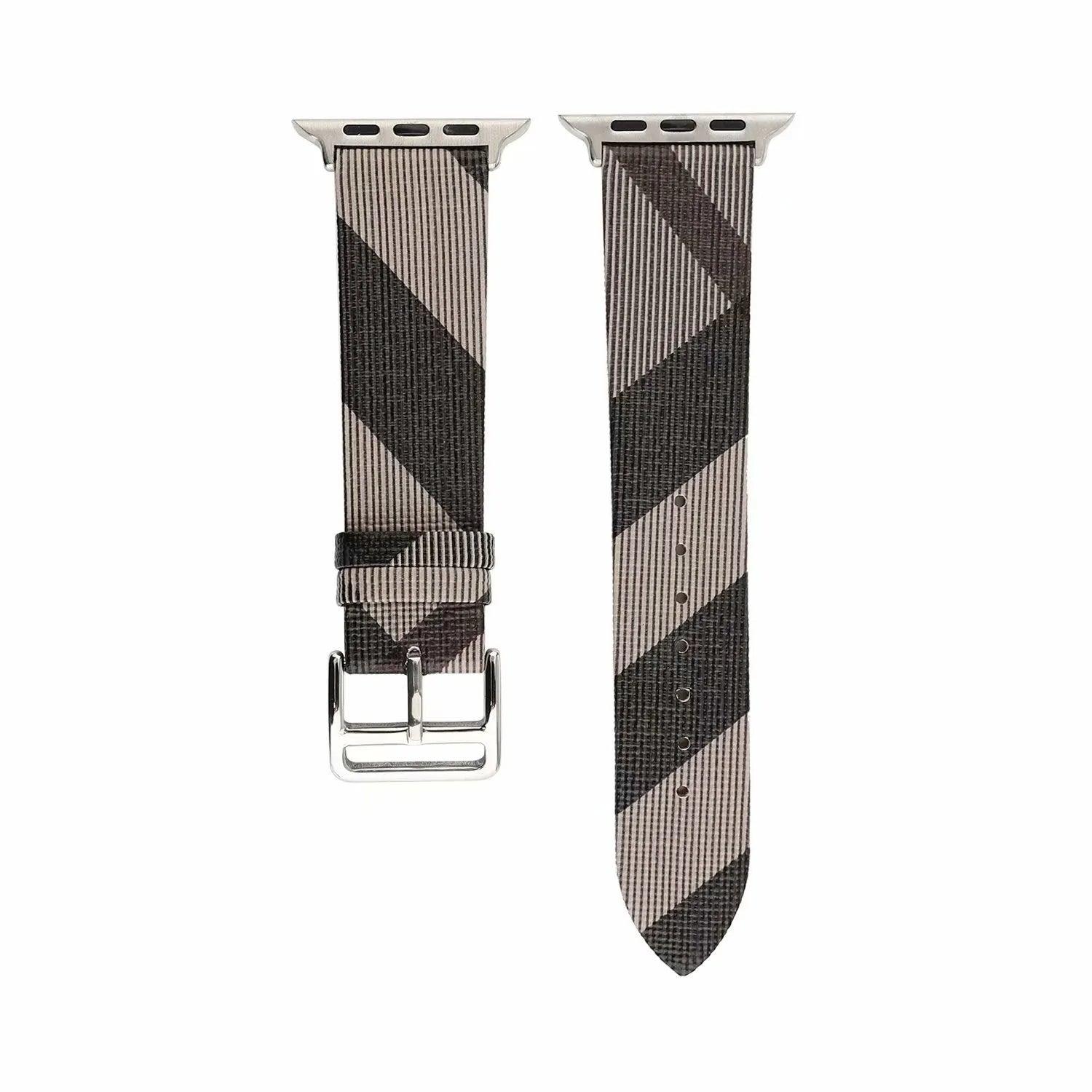Grey plaid leather-style PU watch strap for 38/40mm or 42/44mm watch cases on a white background