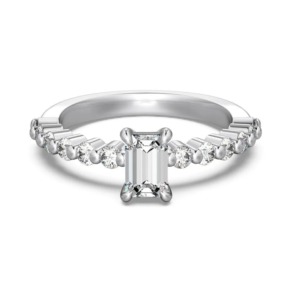 Round diamond ring for women in silver with electroplated white gold colour, size 5 to 9, model DY121108-S-W-WH