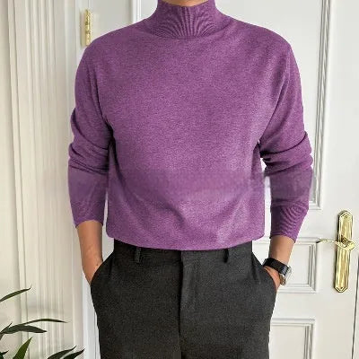 Men's business pullover mock neck sweater in acrylic, long sleeve, available in multiple colours including gray and khaki