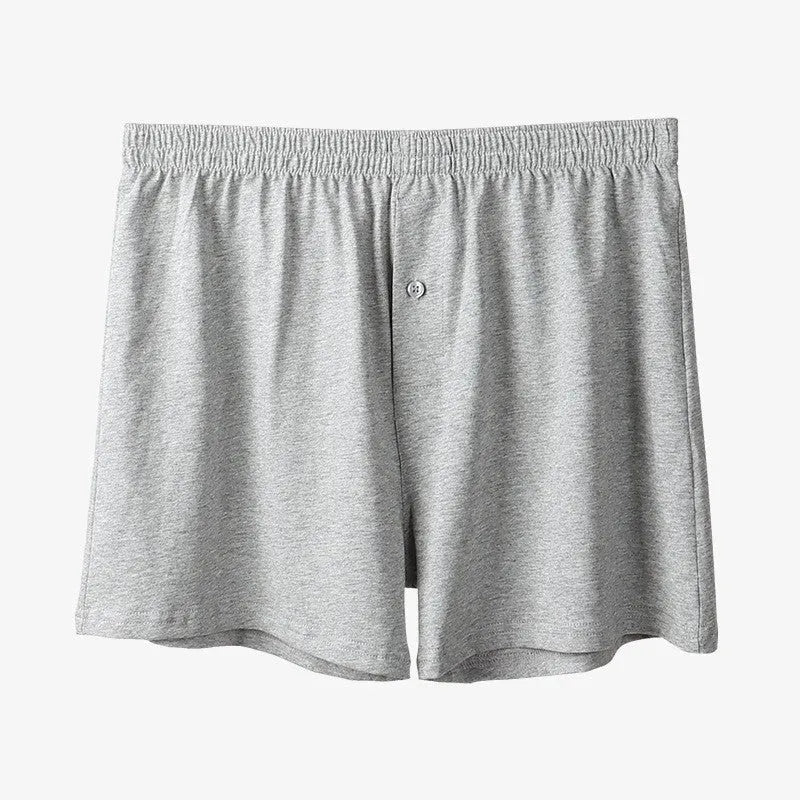 Men's light grey pure cotton loose fit boxer shorts with a high waist.