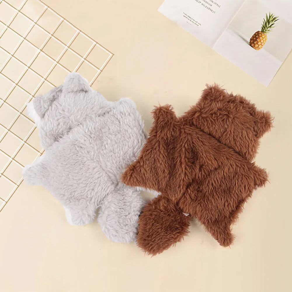 Plush flying squirrel cat teaser toy in brown with ringing paper sound feature
