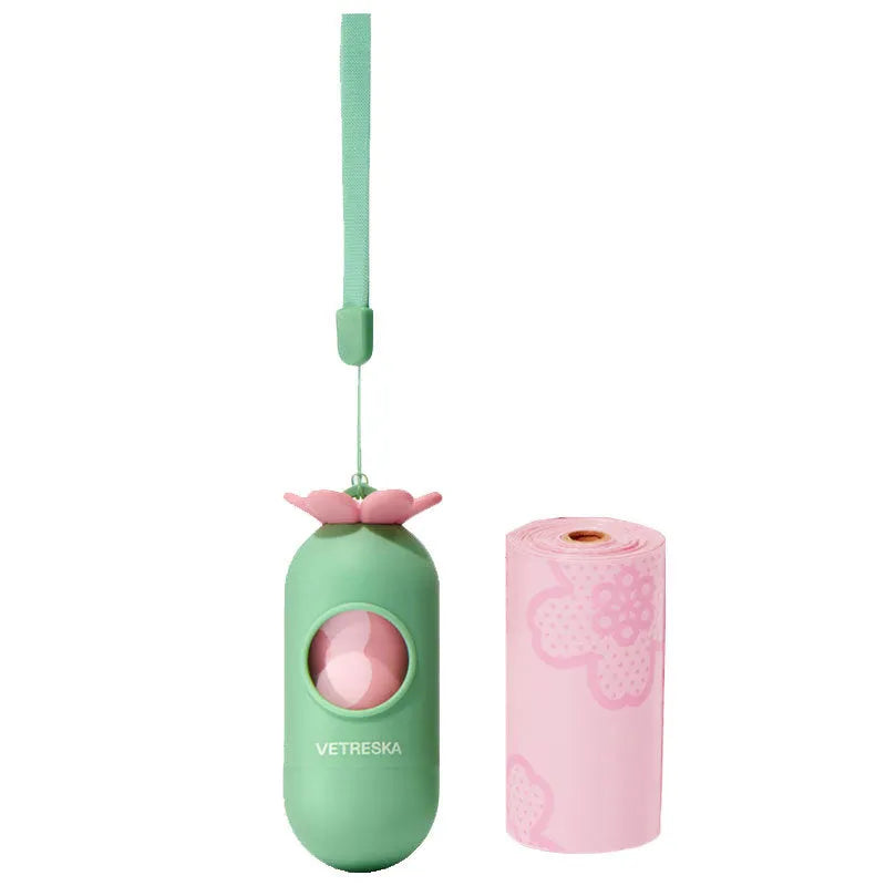 Thickened dog poo bag capsule with scented roll in strawberry, orange or cherry blossom style