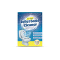 Four sealed sachets of toilet cleaning powder with descaling and stain removal text.