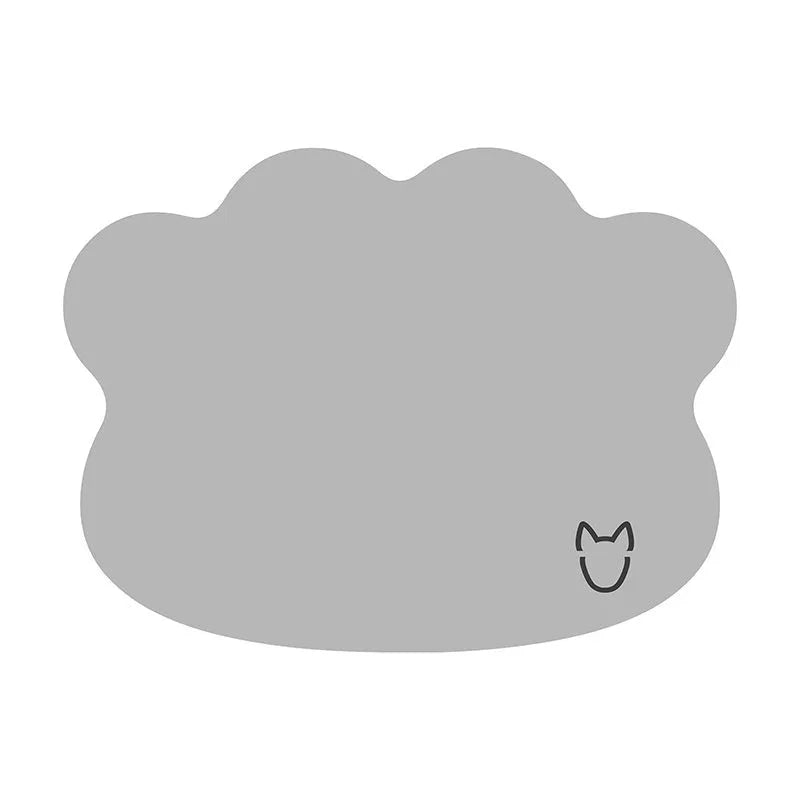 Dog cooling ice mat with simple dog head pattern in light grey colour showing non-slip underside