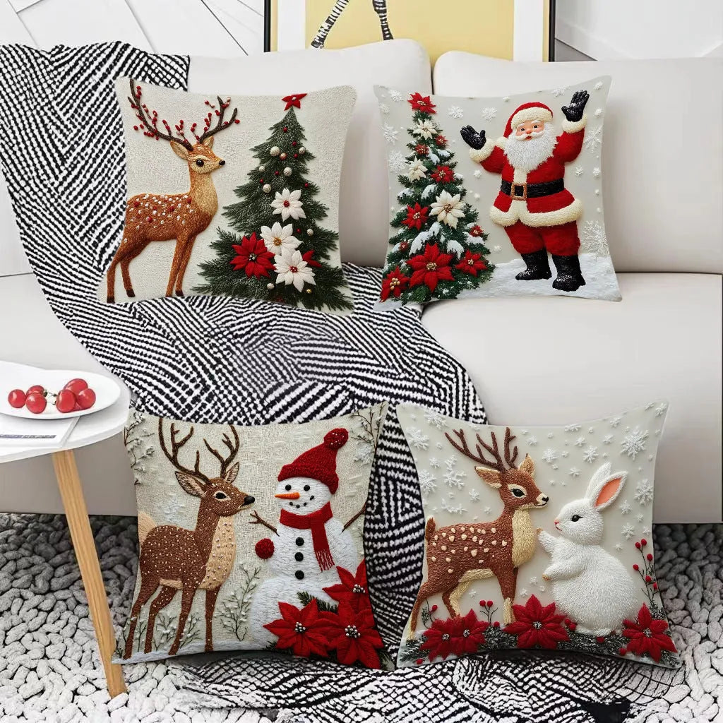 Christmas festival elk rabbit print linen pillow cover 45x45 cm for sofa decor