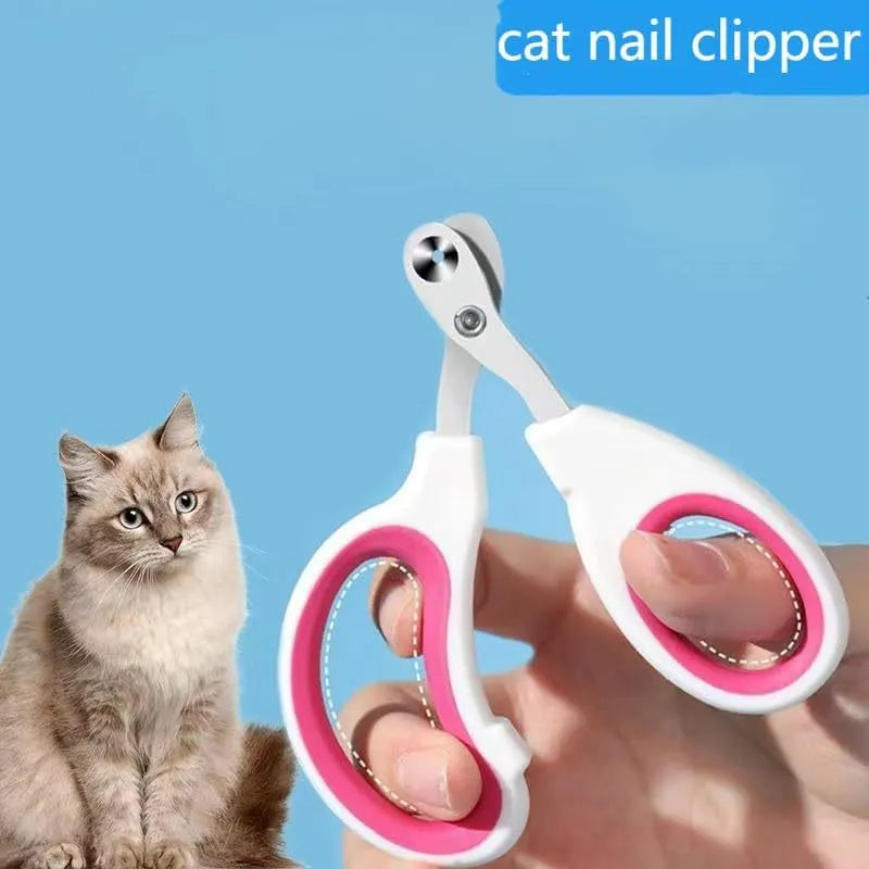Blue professional cat nail clippers with circular safety hole and cushioned non-slip handles.
