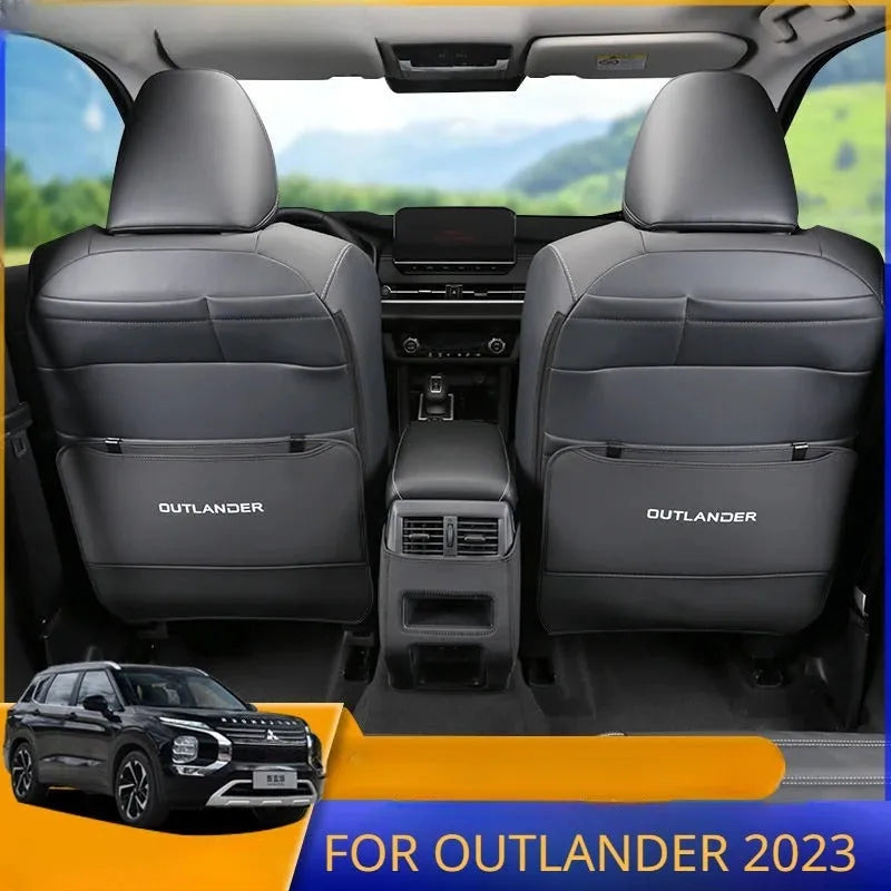 Set of three black leather anti-kick pads for Mitsubishi Outlander rear seats