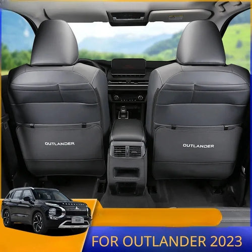 Set of three black leather anti-kick pads for Mitsubishi Outlander rear seats