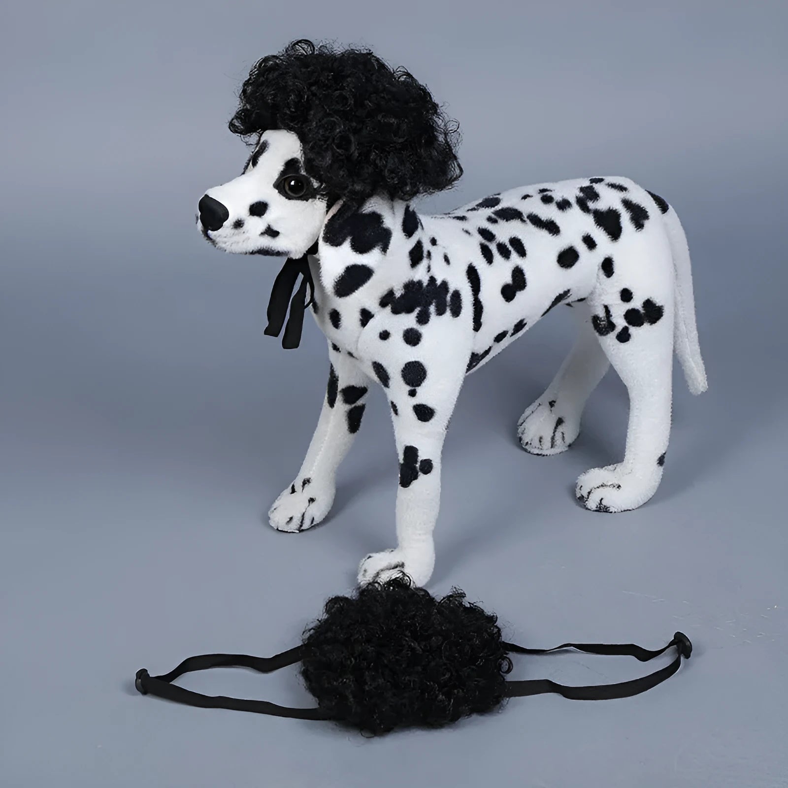 Fashion dog head ornament wig in black colour, made of high temperature fibre, for small pet party costume