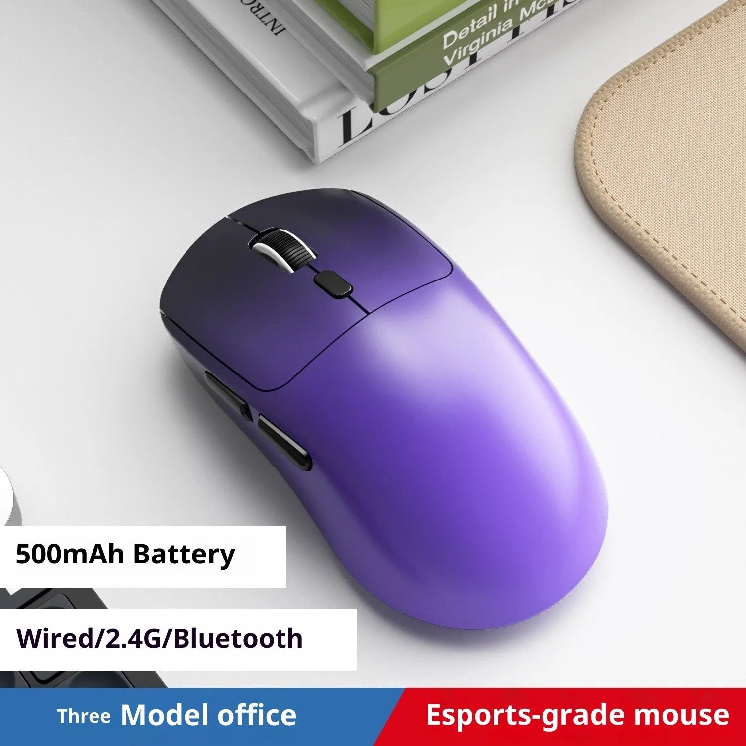 Multi-colour three-mode Bluetooth wireless mouse with USB receiver and charging cable for laptop use