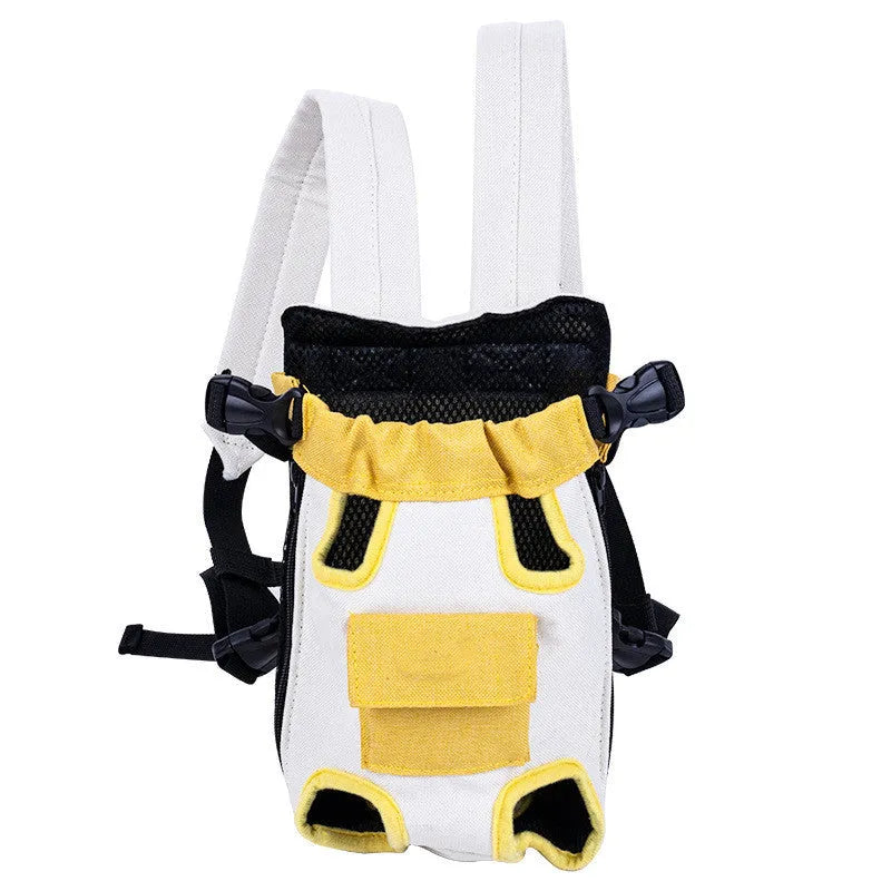 Canvas dog outing shoulder portable pet backpack in red and white with colour-matching trim, for small to medium dogs