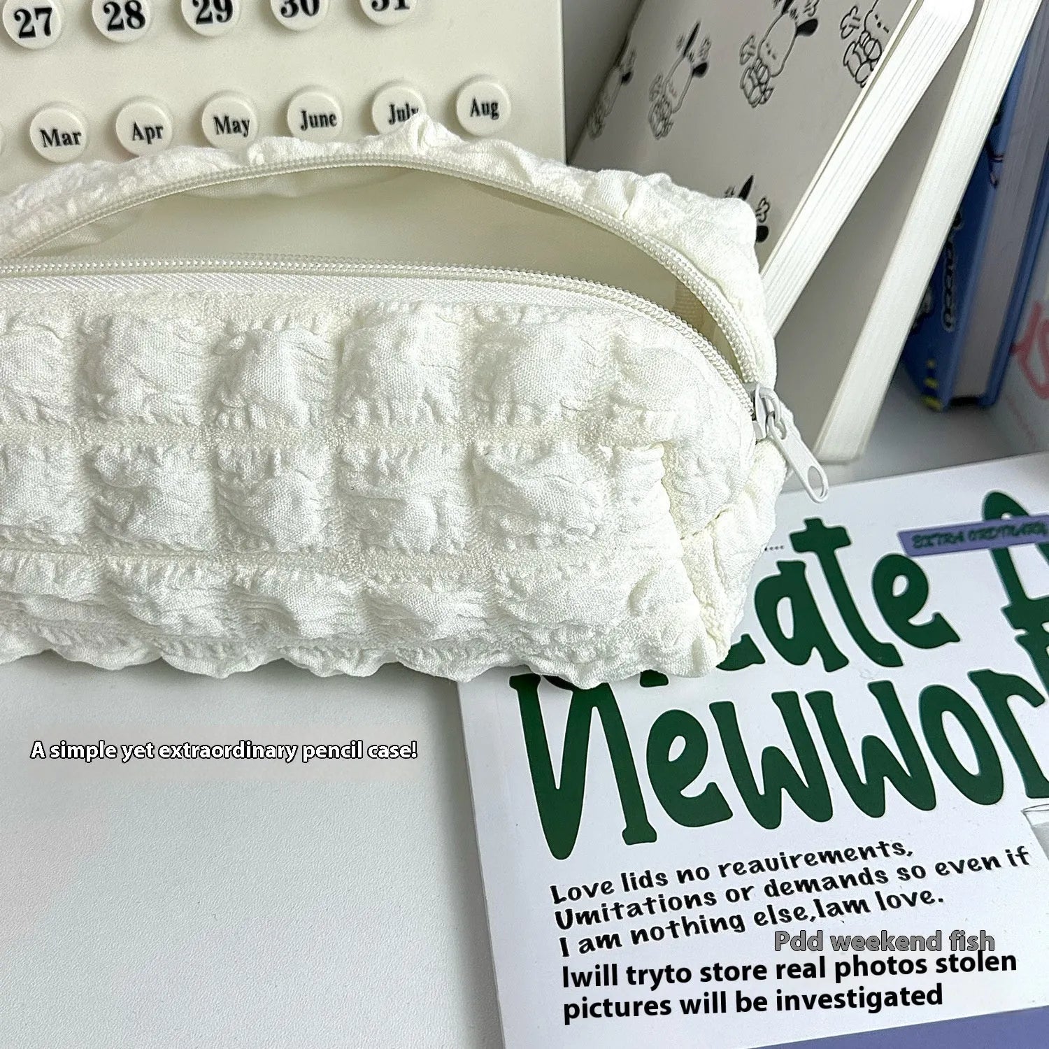Fashion personality cream puff design pencil case made from polyester fabric in beige colour