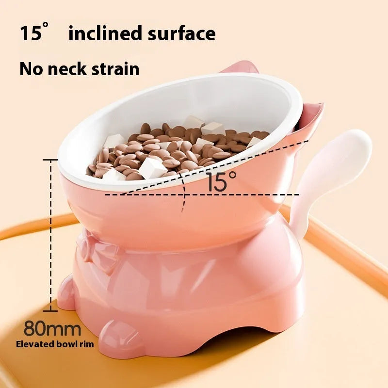 Stainless steel oblique anti-fall cat bowl in black, blue, pink, and yellow colour options