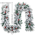 White snow flocked rattan Christmas garland draped decoratively with PVC construction