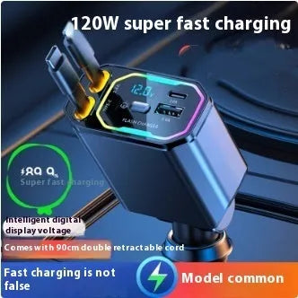 120W super fast charge cable Type-C 4A output black for smartphones