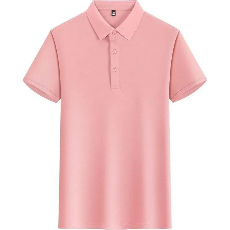 Lapel polo shirt for men and women in Light Blue colour, short sleeve, 100% polyester fabric with side slit
