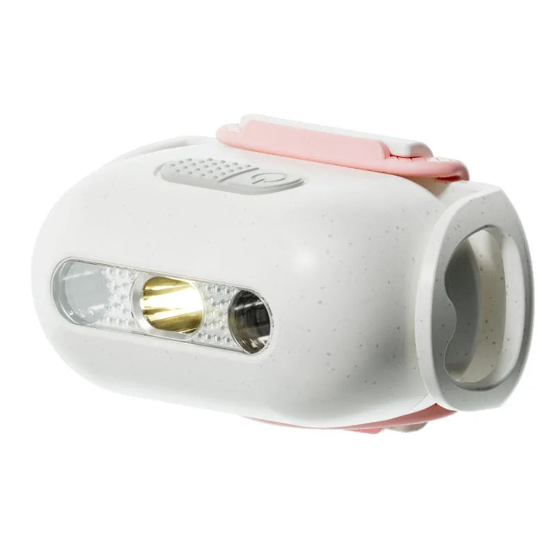 Pet luminous collar LED light in fresh pink hanging from dog collar with pattern display