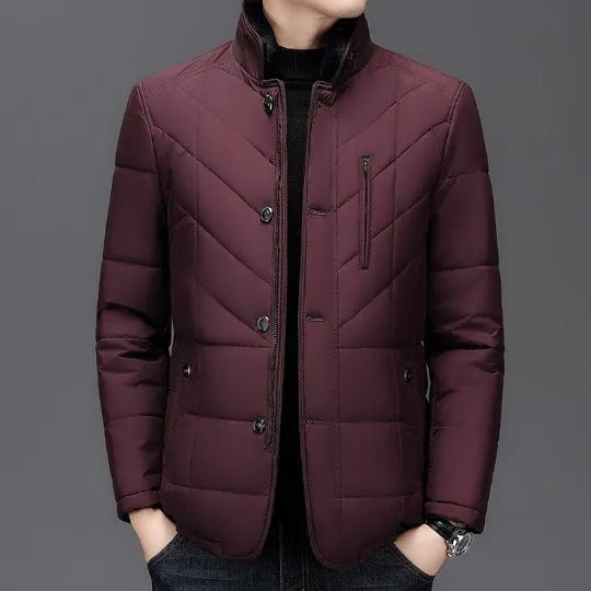Men's solid colour winter cotton-padded coat with side seam pockets in dark blue