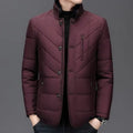 Men's solid colour winter cotton-padded coat with side seam pockets in dark blue
