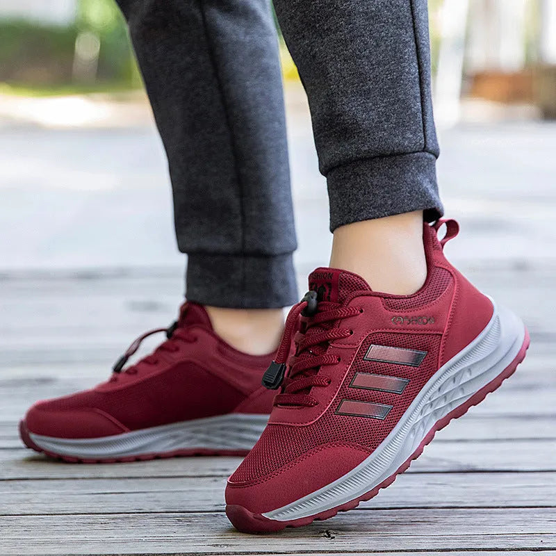 Breathable mesh non-slip mom shoes with elastic slip-on design for men and women