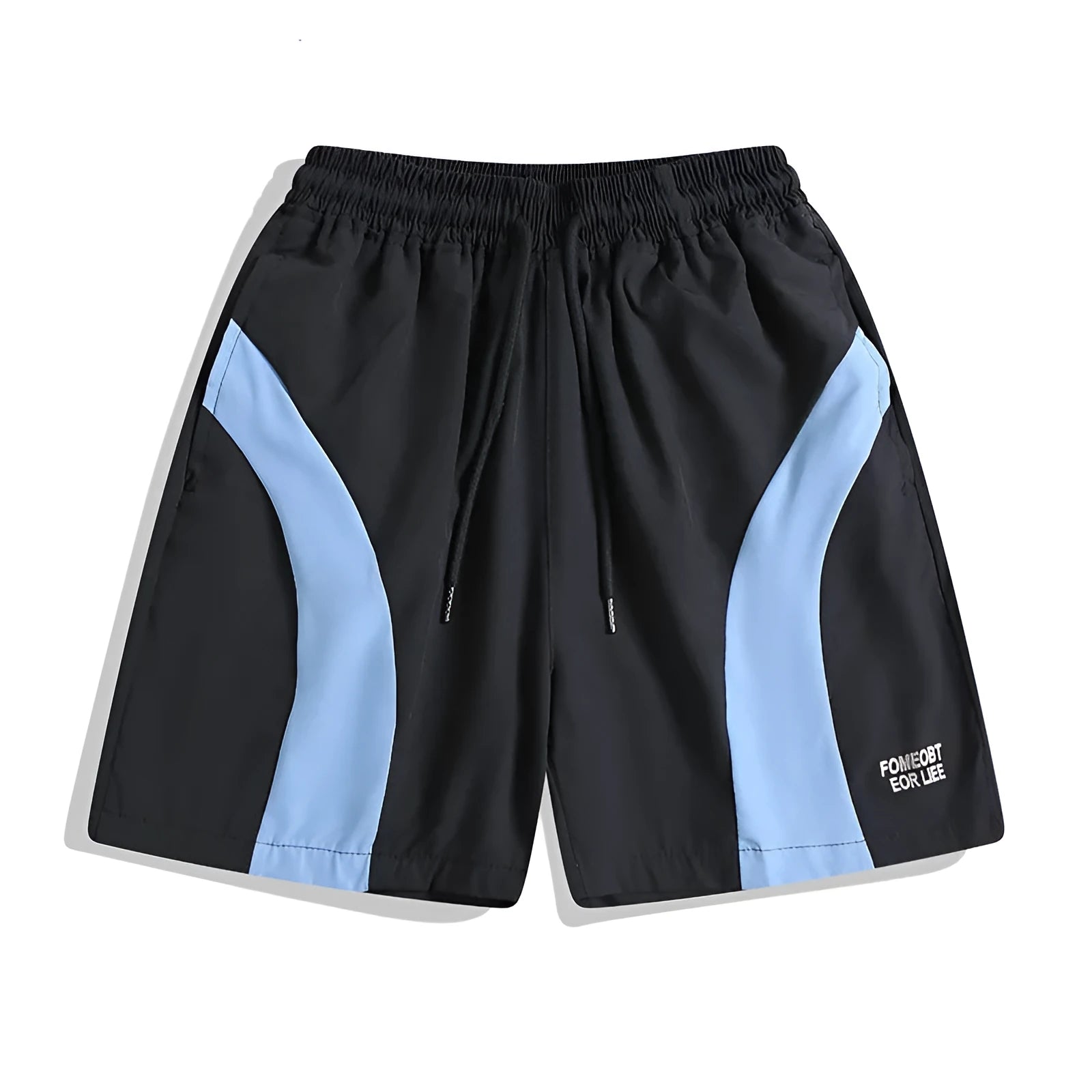 Quick-drying black sports shorts with elastic waistband and straight-leg loose fit for training