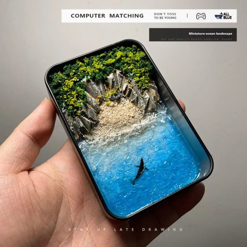DIY marine landscape handmade ornament with bamboo peninsula iron box design