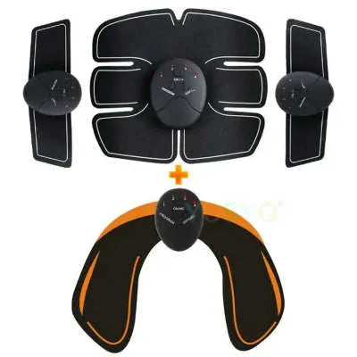 EMS hip muscle training stimulator with remote control and two gel pads in orange