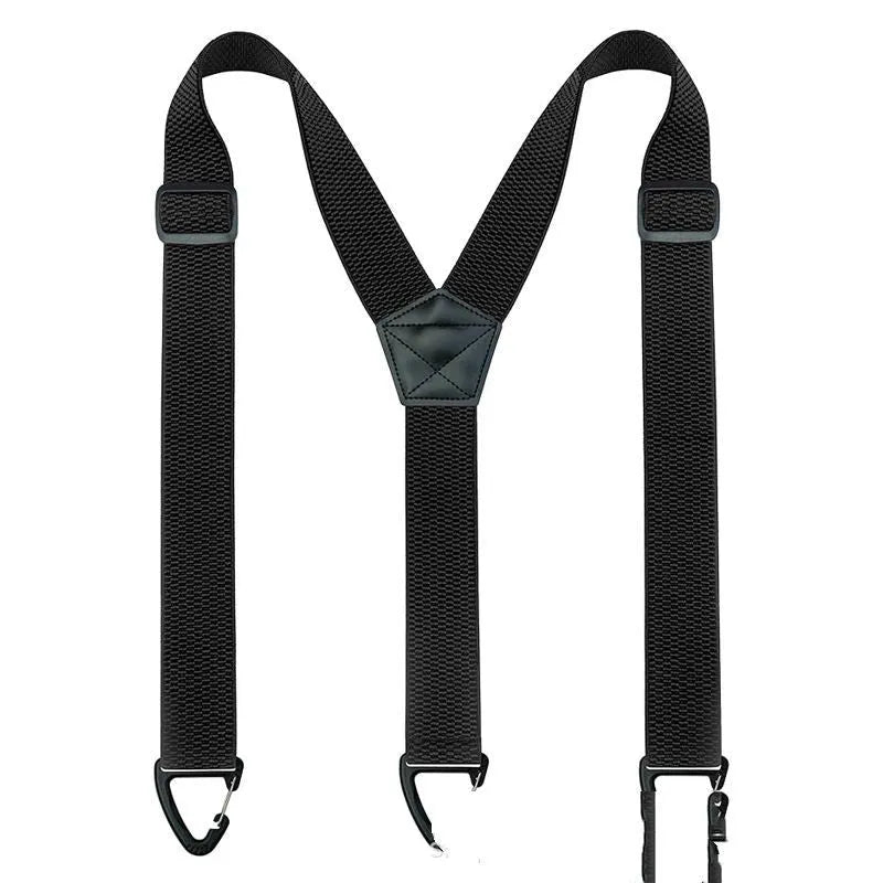Triangle outdoor climbing hook strap in black, polyester elastic, 3.8 x 120cm, with plastic hook