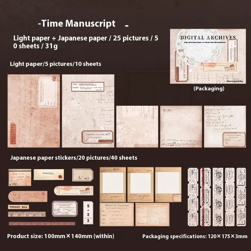 Retro style English letter notebook and decorative card set in a paper brick shape