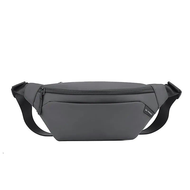 Outdoor casual waterproof nylon crossbody shoulder bag for men in black solid colour sewing line detail