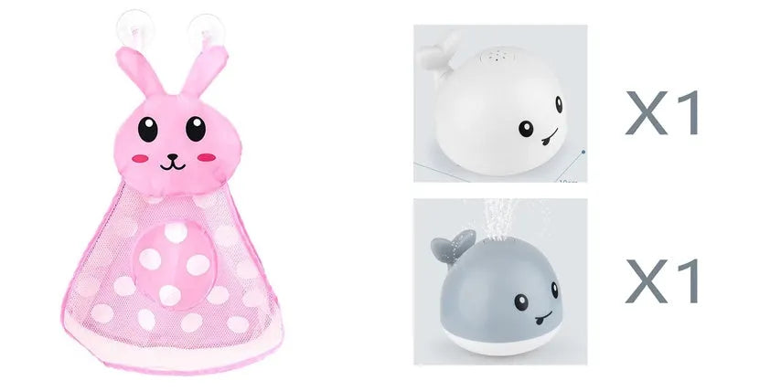 Automatic water-sensing whale bath toy with spray, lights, and music functions for baby bath time