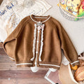 New childrens spring autumn knitted jacket top for girls long sleeve single breasted princess style milky white