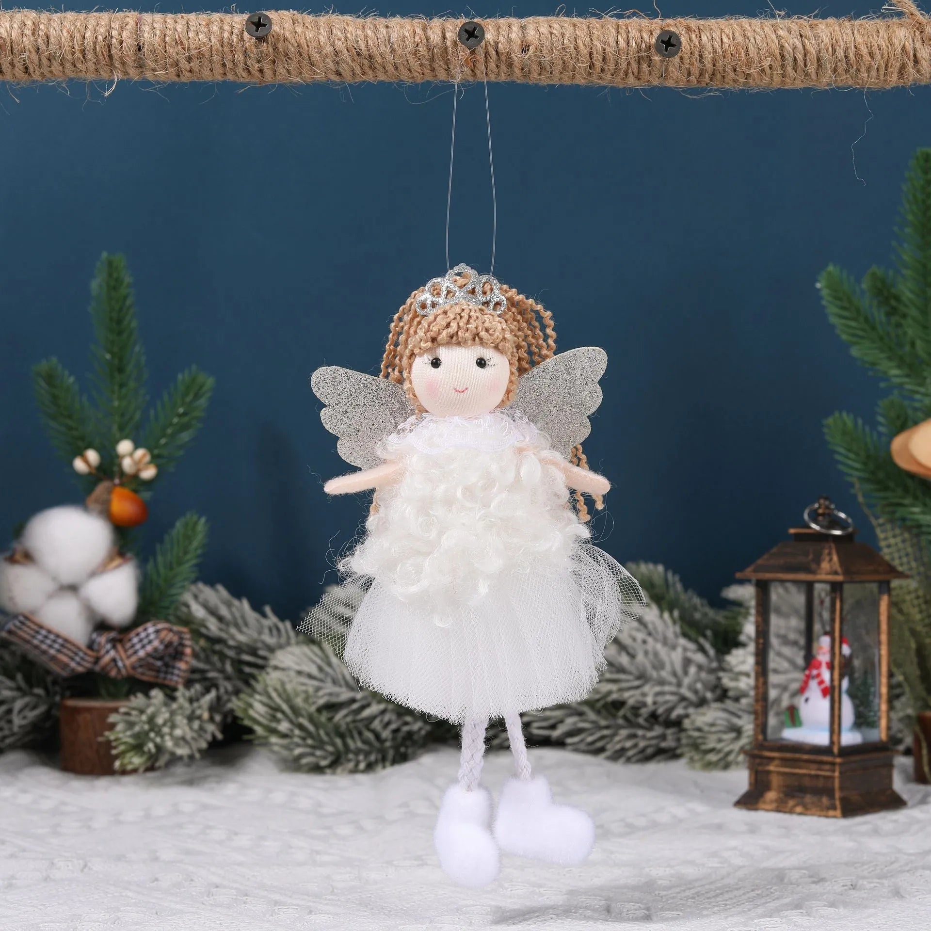 Christmas angel cartoon fabric hair pendant for girls high ponytails in white, pink, khaki colours