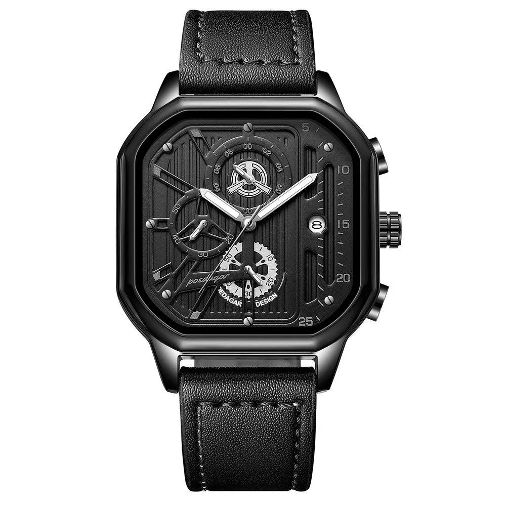 Men's slim 8mm quartz watch with belt-style strap in gold or silver shell options