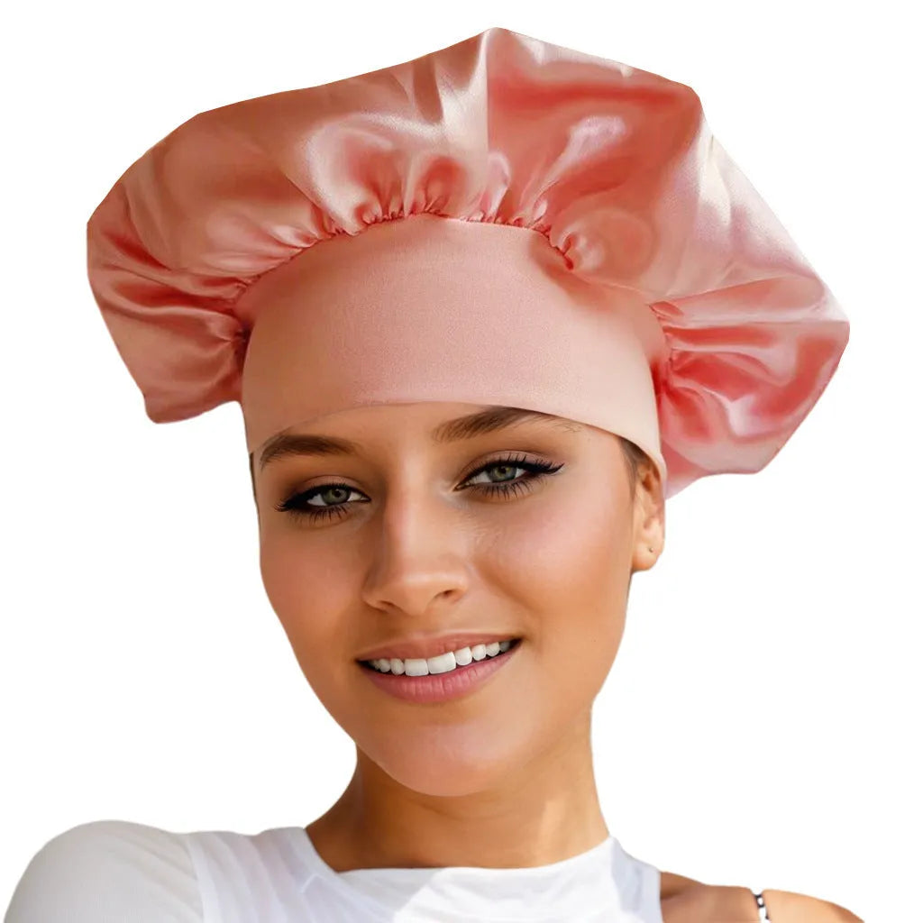 Wide-brimmed high elastic polyester headscarf for women, knitted tie-dye design, flat top crown, breathable sun protection cap
