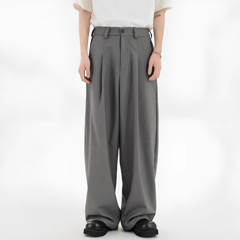 Men's straight casual trousers in black, loose fit with polyester fabric